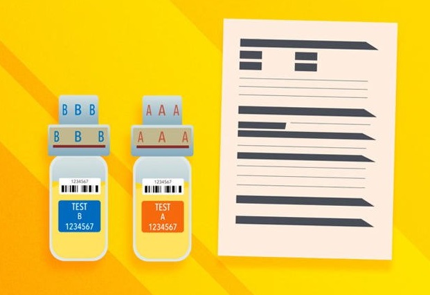 A and B urine sample bottles and a form