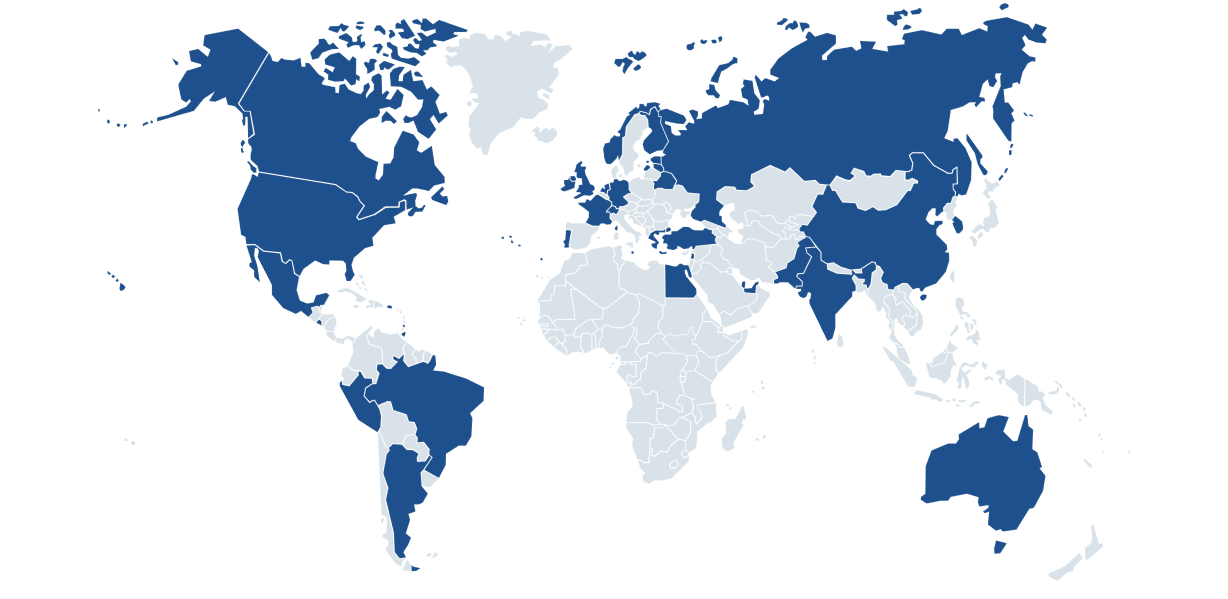 World Map showing countries that attended an event