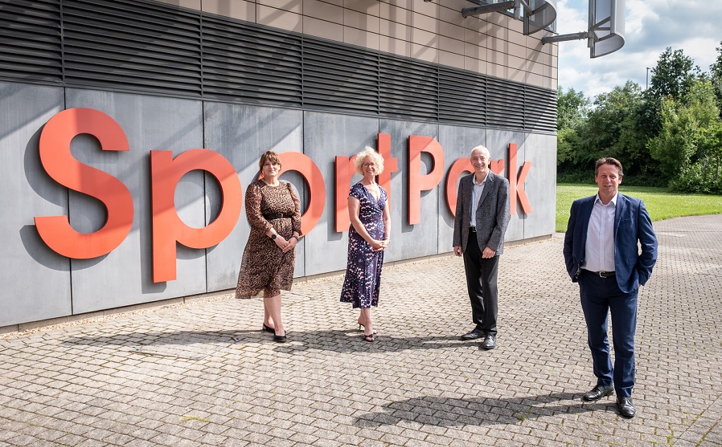 Sports Minister visits UKAD new office at SportPark, Loughborough University (l to r): Jo Simpson, Commercial and Sports Facilities Director, Loughborough University, Nicole Sapstead, UKAD Chief Executive, Philip Bunt, UKAD Chief Operating Officer, Nigel Huddleston, MP.