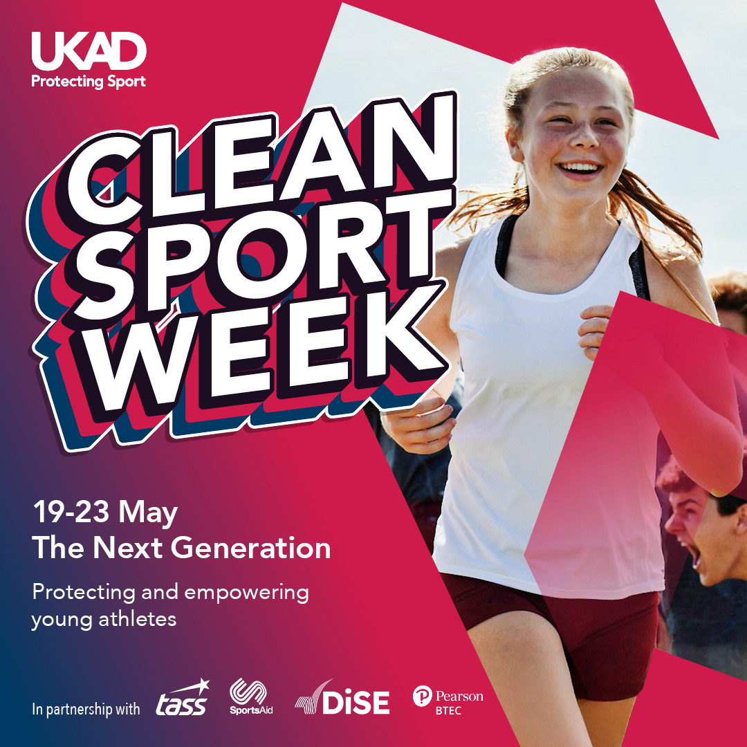 Graphic advertising Clean Sport Week with an image of a girl running