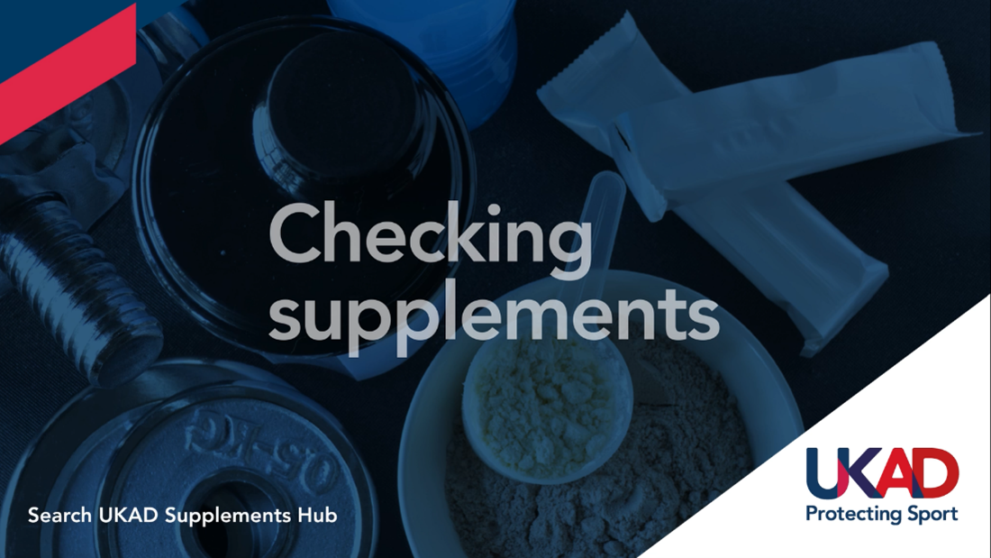 Graphic that reads "checking supplements" with image of supplements in the background
